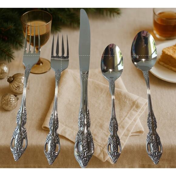 Oneida SSS Queen Bess II Stainless Flatware Set Ornate Floral Scroll Pattern - Picture 9 of 9